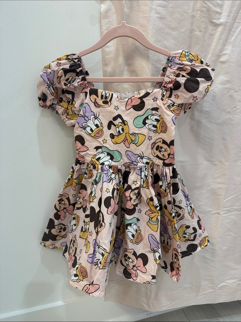 Kids Pink Disney Character Puff-Sleeve Dress